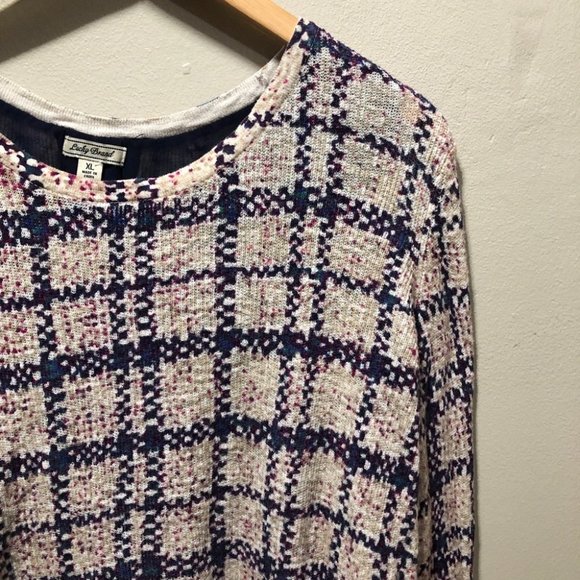 {Lucky Brand} Plaid Tweed Overlay Sweater - Picture 4 of 8